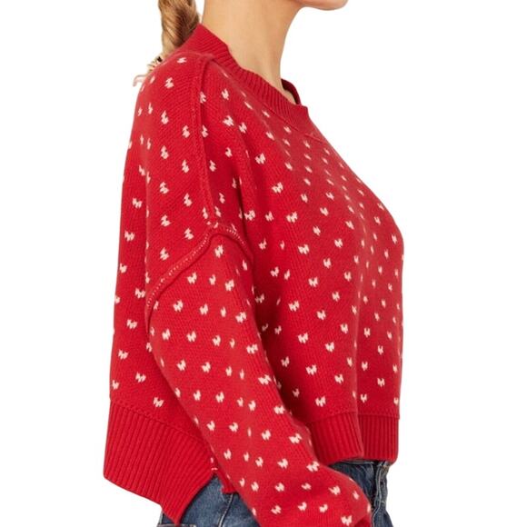 Free People Women’s Easy Street Crop Sweater Red Size XL – NWT Chunky Knit - Picture 2 of 11